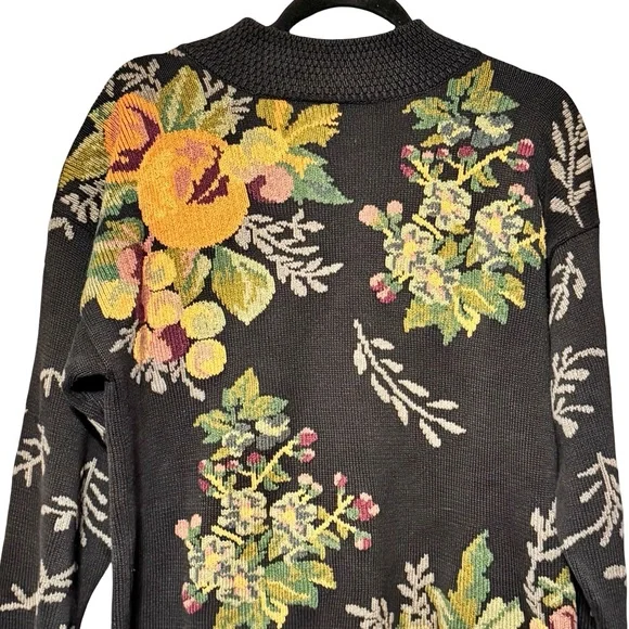 Vintage Lands End Floral Fruit Tree 100% Cotton Mock Neck Sweater Small - Picture 2 of 10